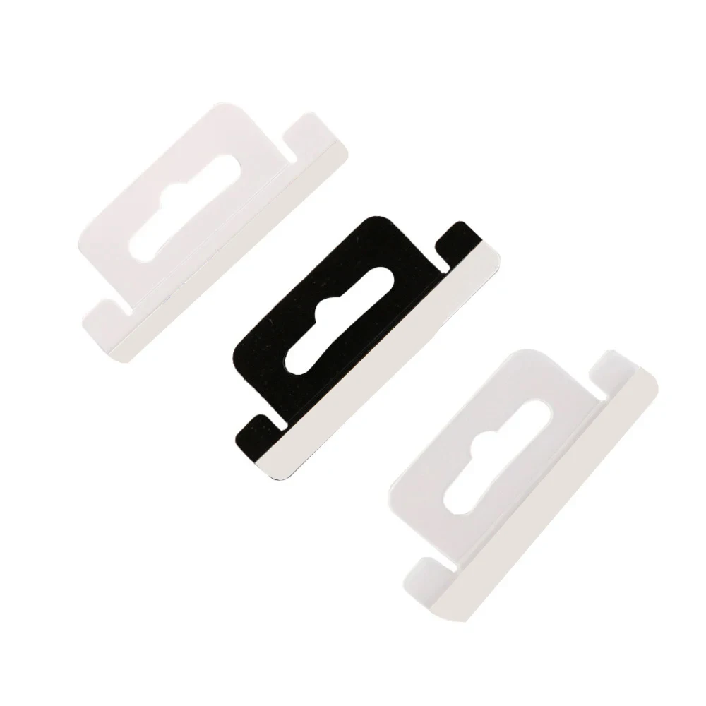 Bulk Hang Tabs With Euro Hole Adhesive, Black Clear Hanging Tab Merchandise Package Box Bag PVC Hangers Peghook Plastic Display