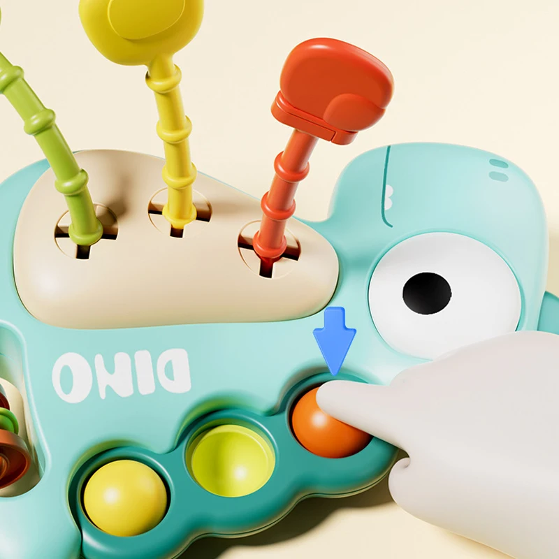Giocattoli Montessori per bambini, giocattolo con cordino per dinosauri per neonati, giocattoli per la dentizione sensoriali, regali per bambini piccoli, ragazzi e ragazze