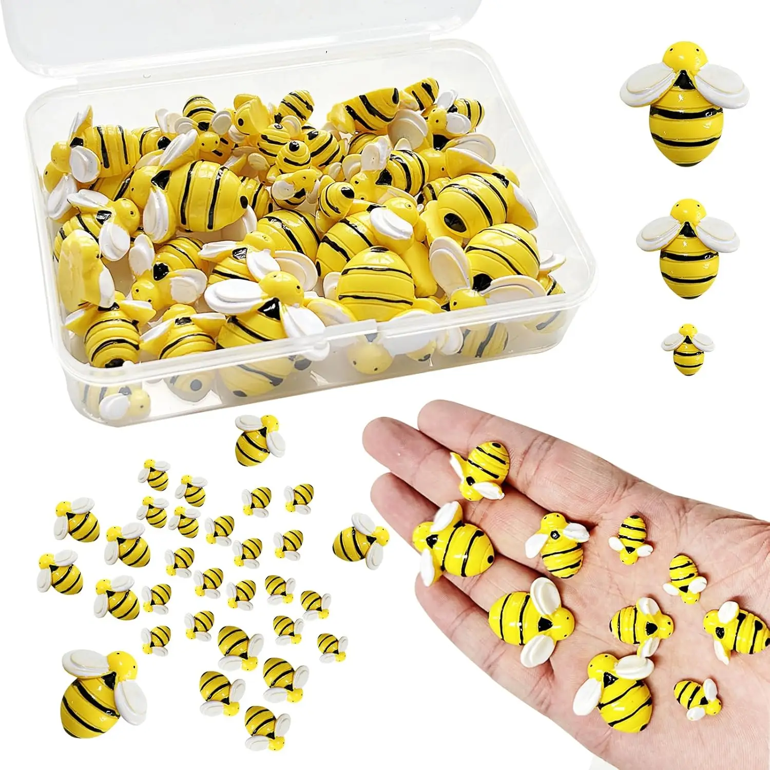 Tiny Resin Bees for Crafts, 90 Pcs Plastic Bumble Bee Decor for DIY Wreath Embellishments and Bee Themed Party Supplies Baby Sho
