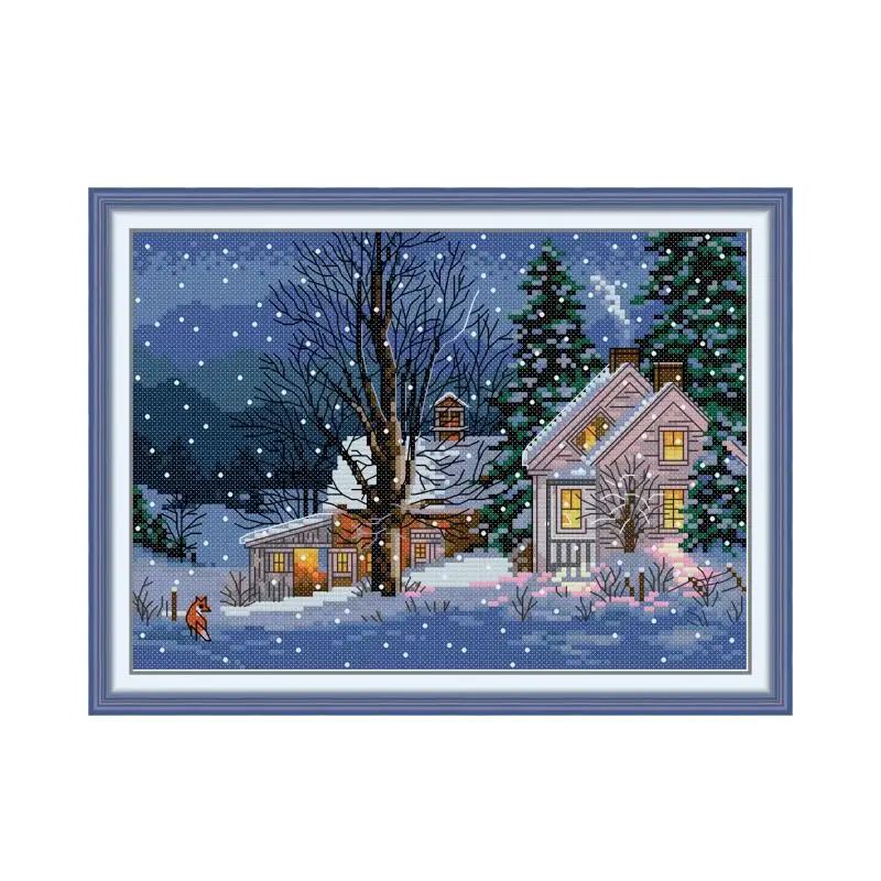 Snowy night cross stitch kit aida 14ct 18ct count canvas stitches embroidery DIY handmade plus