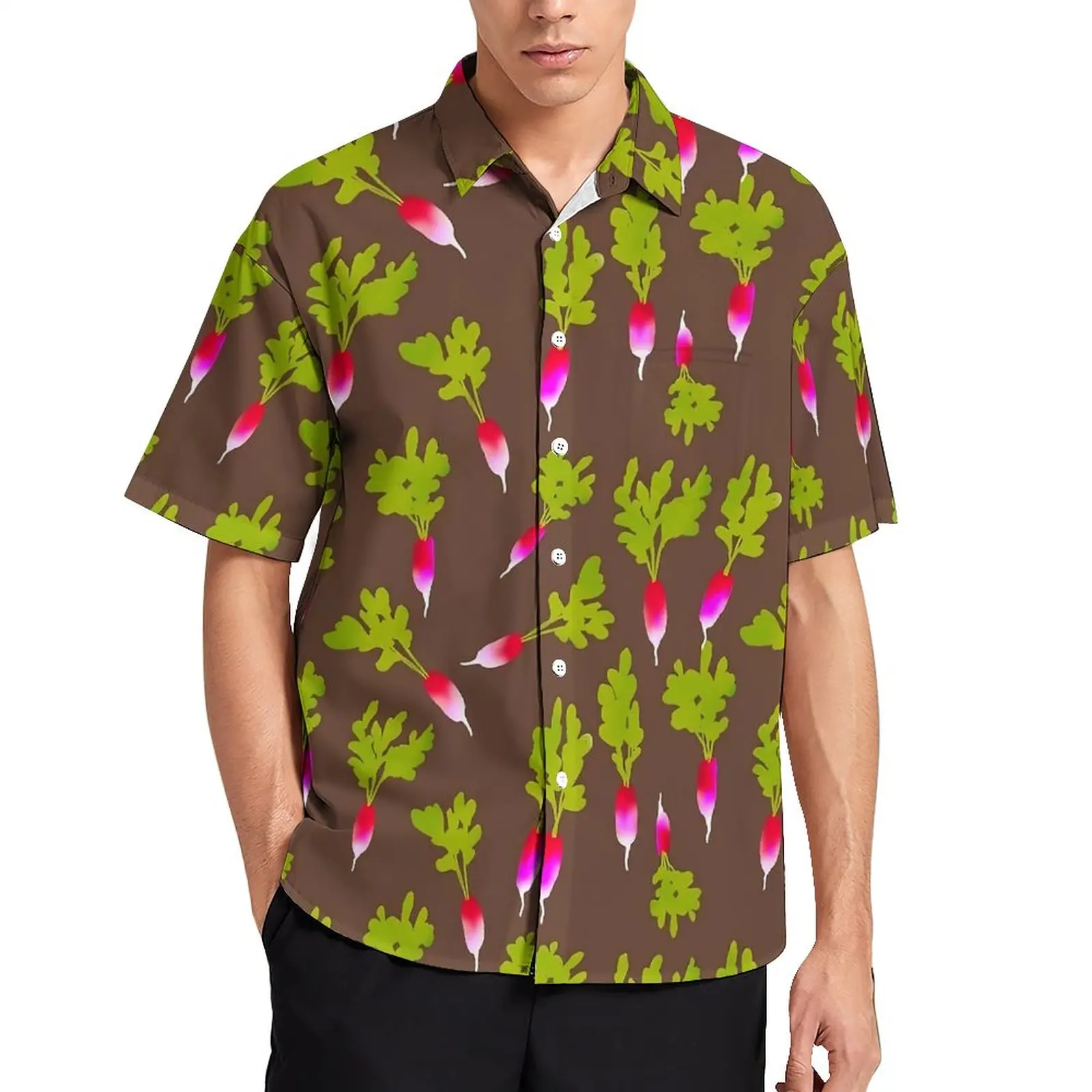 

Рубашка для отдыха с пряными редисами, мужские повседневные рубашки с растительным принтом, Гавайский дизайн с короткими рукавами, уличный стиль, большие блузки, подарок