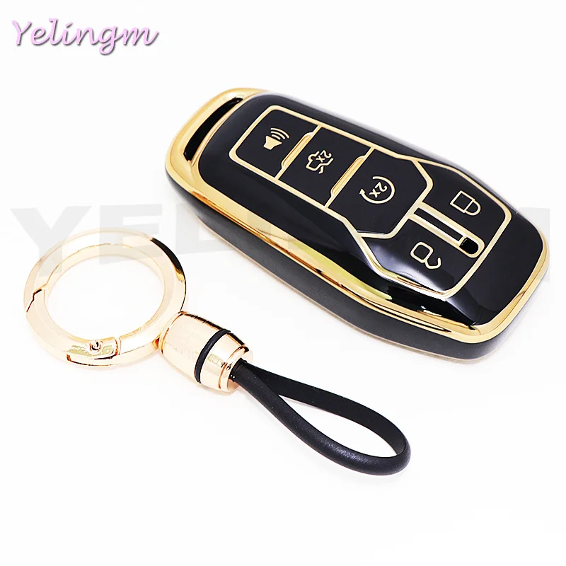 5-Tasten-TPU-Autoschlüsselhülle für Ford Fusion F-150 Edge Explorer Mustang Lincoln MKZ MKC Platinum 2016 F150 Lariat Schlüsselanhänger