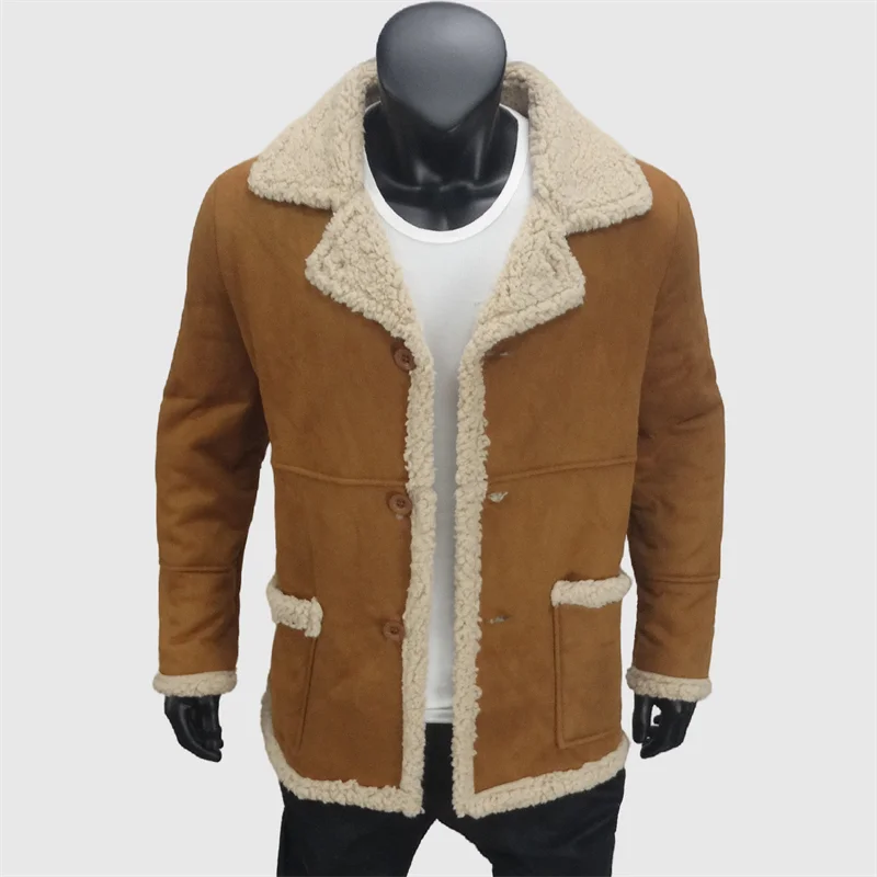 Winter Man's Jackets Thick Warm Lapel Fleece Jackets Man Lambswool Lined Fleece Faux Fur Wool Liner Biker Outerwears Male Cloth