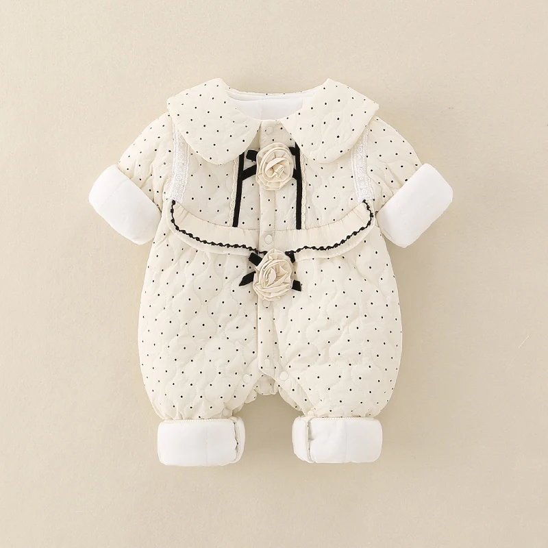 Zimowy zestaw dla niemowląt: bawełniana bluzka z okrągłym dekoltem w koreańskim stylu, wzór w kropki, długi rękaw, z spodniami.