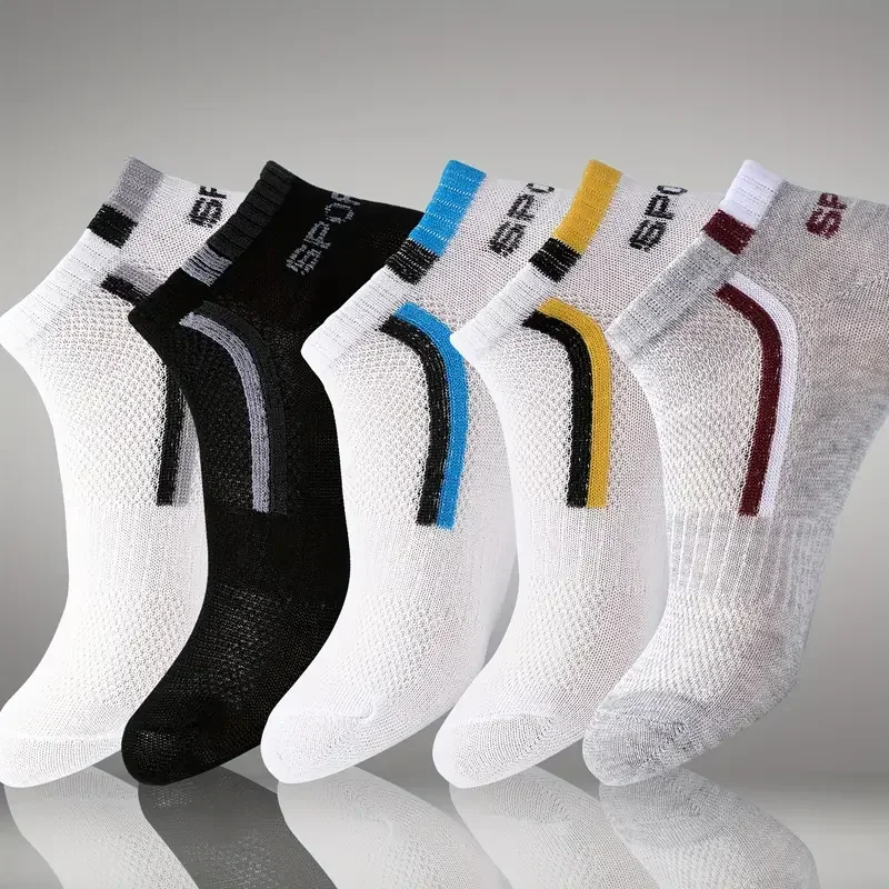 5pairs Simple Stripe Pattern Liner Anklets Socks Comfy Breathable Soft Sweat Absorbent Socks For Men's Outdoor Wearing