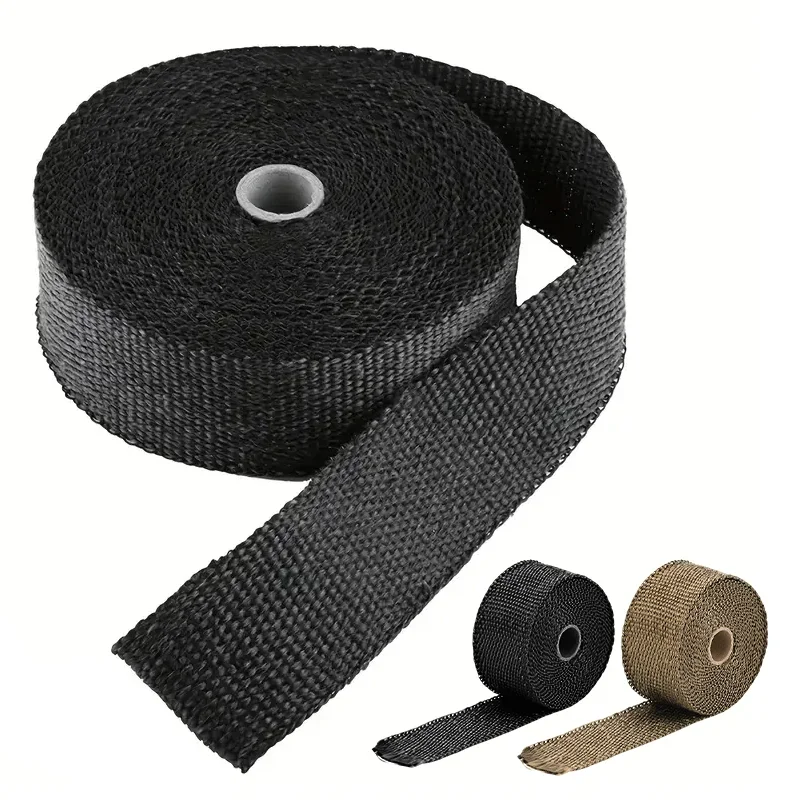 5 m Rolle Fiberglas Hitzeschild Motorrad Fiberglas Hitzeschildband Auspuff Thermoband Hochtemperatur mit rostfreien Bändern