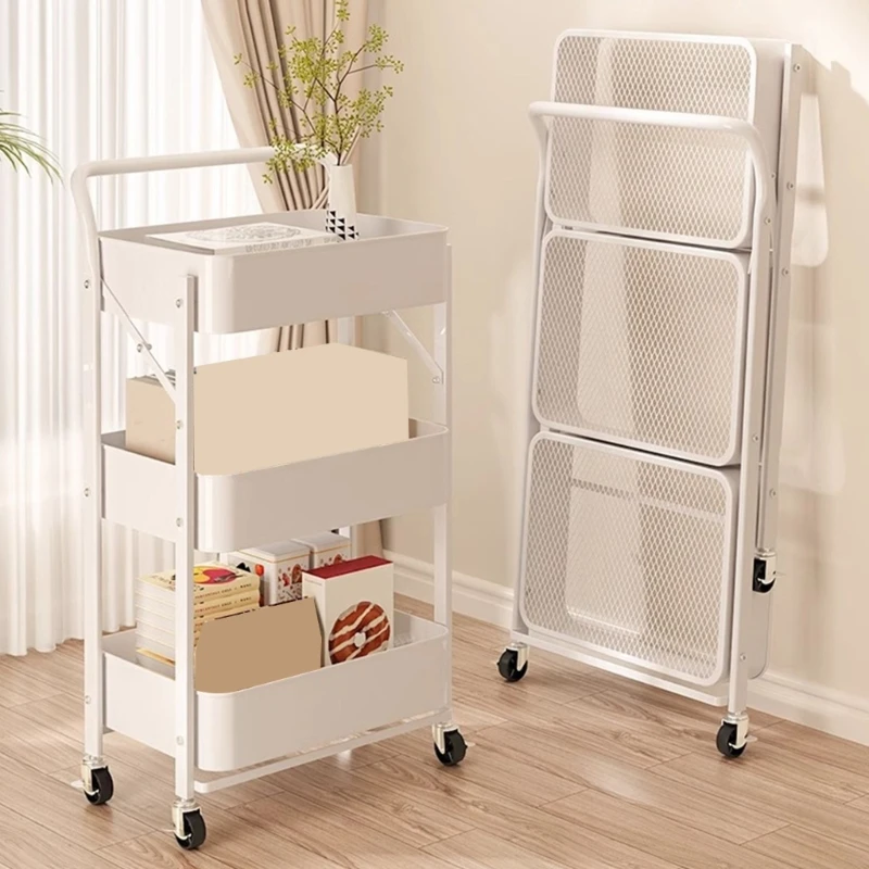 Functional Fold Up Handcart with Grip Handle Carbon Steel Organization Trolley