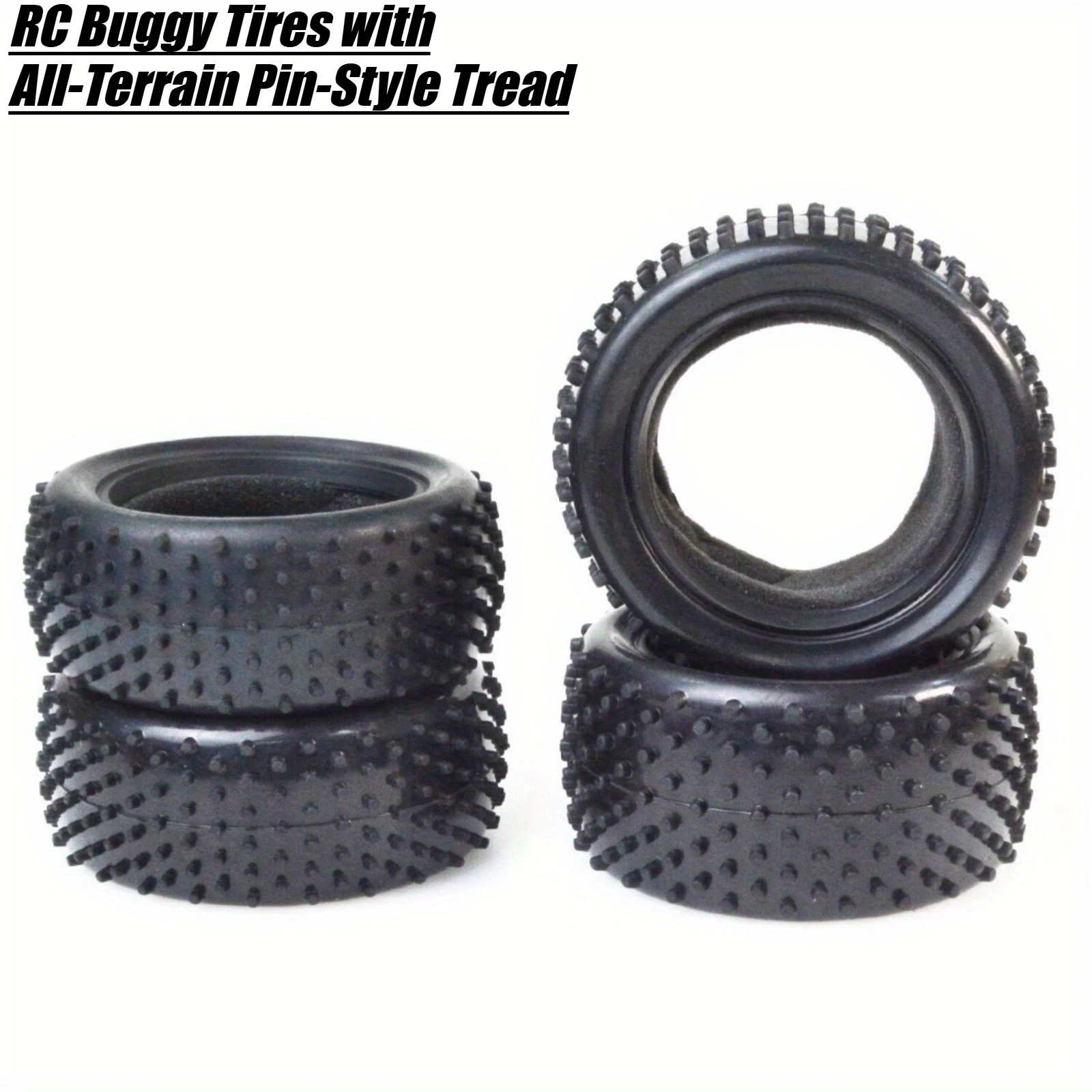 4PCS RC Buggy Tires with All-Terrain Pin-Style Tread Fit for 1/10 Tamiya TT-02B/DT-02/DT-03/DF-03 Off-Road Buggy Cars