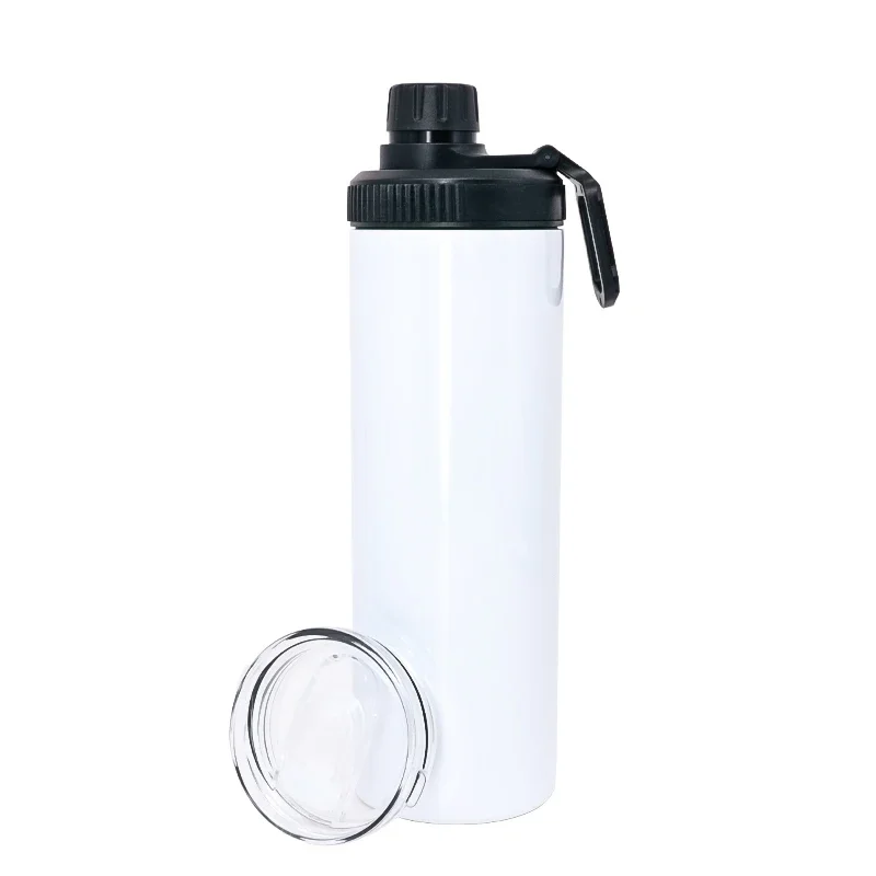 20oz skinny straight stainless steel White sublimation blanks Handle coffee water travel Leak proof sports bottle with two lids