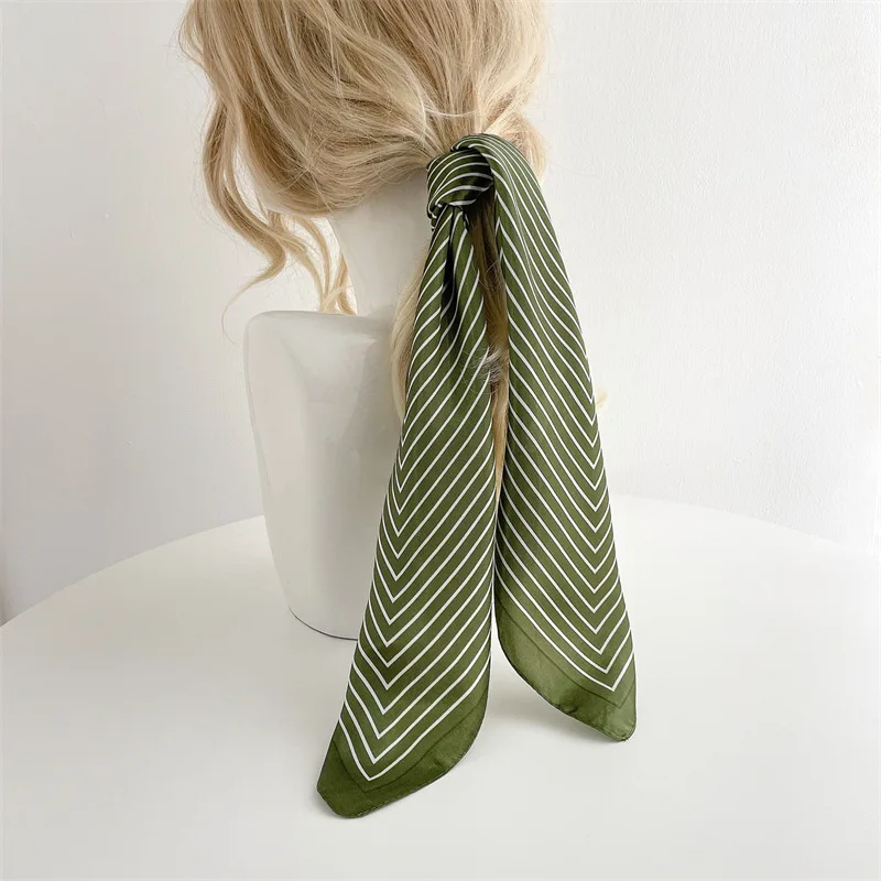 Luxury Stripe Silk Square Scarf Women Neck Tie Shawl Wrap Female 60cm Neckerchief Hair Hand Headkercheif Hijab Bandana Girl Gift