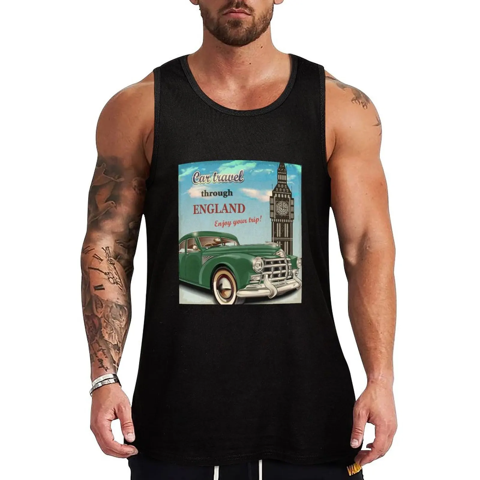 

England ,Car travel through Tank Top Gym wear gym training accessories t-shirt gym man sleeveless vest men