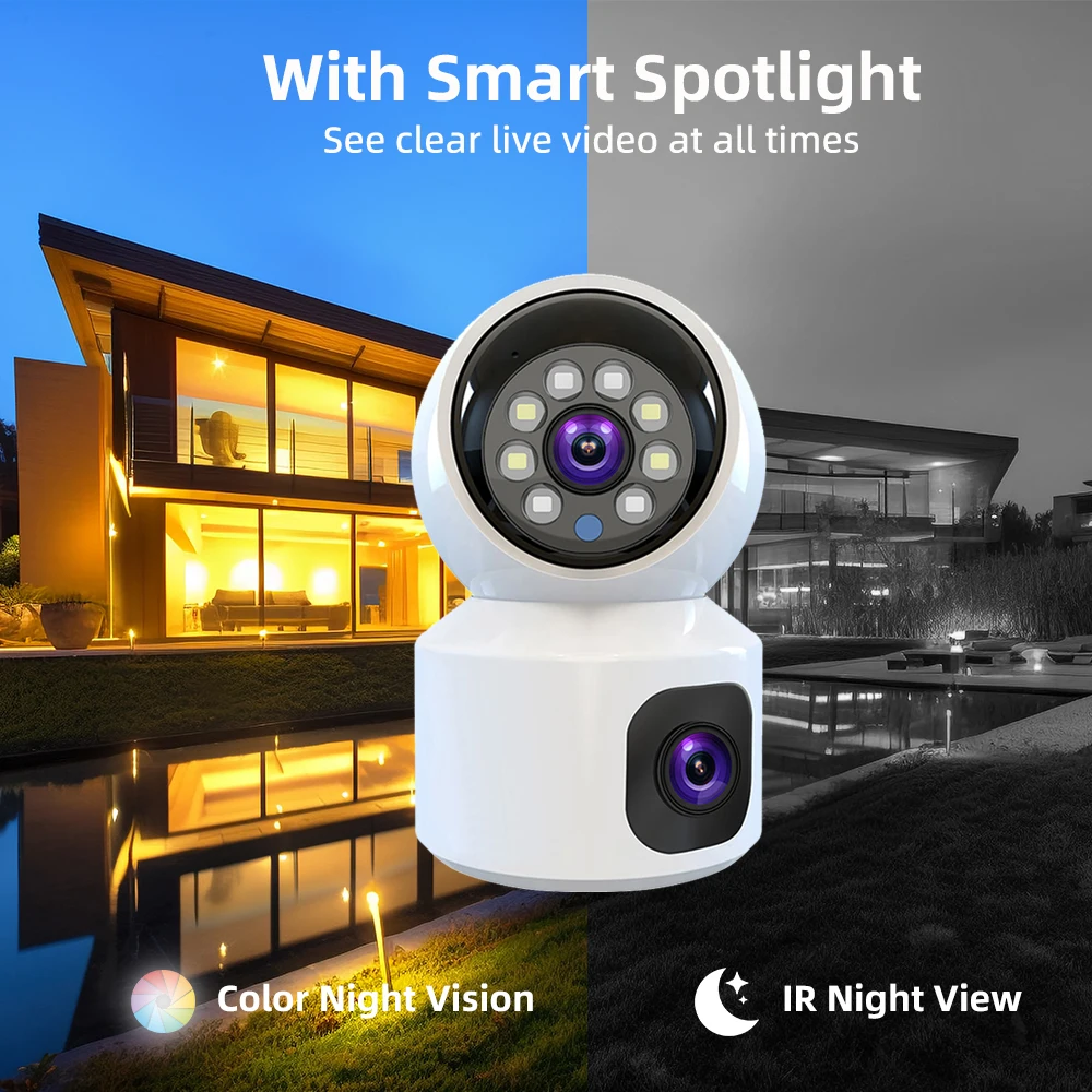 كاميرا V380 Pro مزدوجة العدسة بدقة 8 ميجابكسل، كاميرا لا سلكية بدقة 4G، حماية منزلية ذكية، كاميرا CCTV داخلية، صوت ثنائي الاتجاه