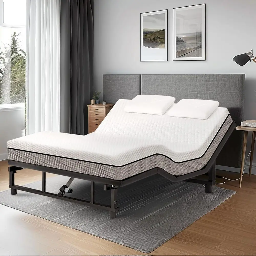

Adjustable King Size Bed - Silent Motor, Full Incline, Zero Gravity, Wireless Remote, Universal Compatibility (79 L x 74 W x 12.