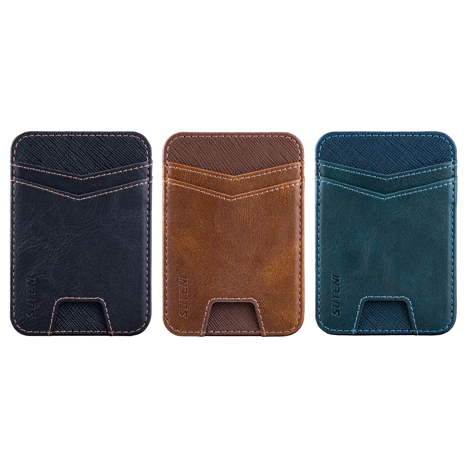 SUTENI Mobile Phone Magnet Pocket Lightweight Card Holder Storage Push Card Hole RFID Anti-skimming Faux Leather Bag Wallet
