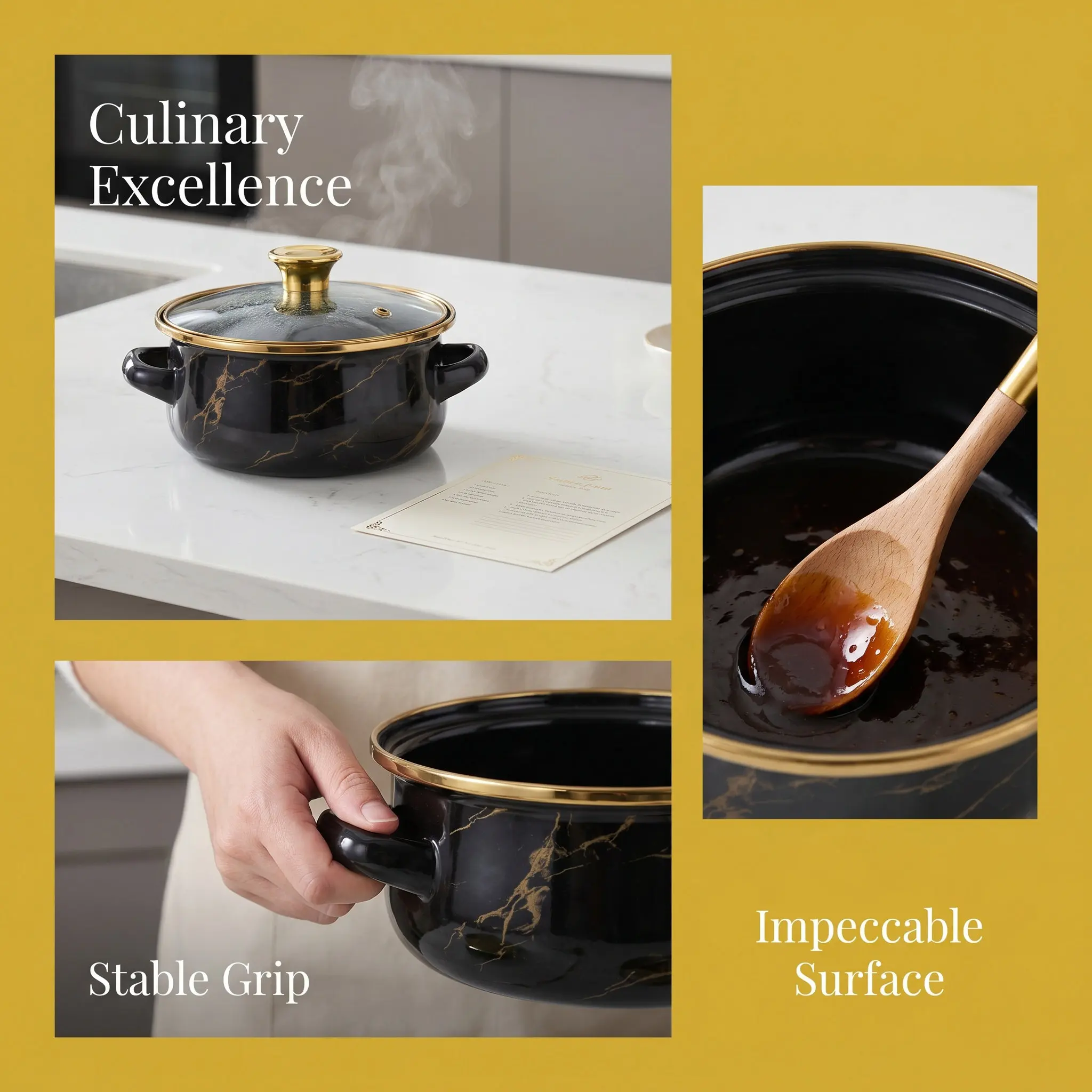 3Pcs Enamel Pot Set Double Handled Soup Pots for Cooking Induction Gas Electric Stove Simmer Stew Casserole Multi Stove