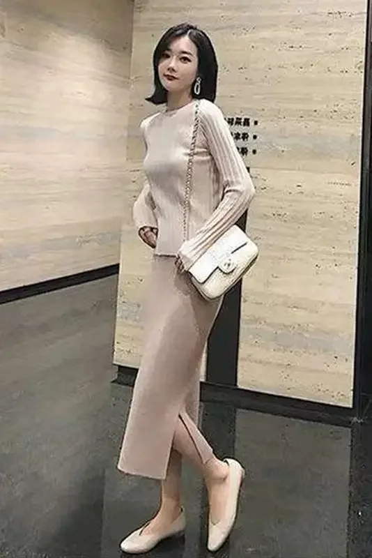 Maternity Women's Autumn and Winter High Waist Belly Supported Knitted Skirt During Pregnancy Split One Step Skirt Y2k Youth