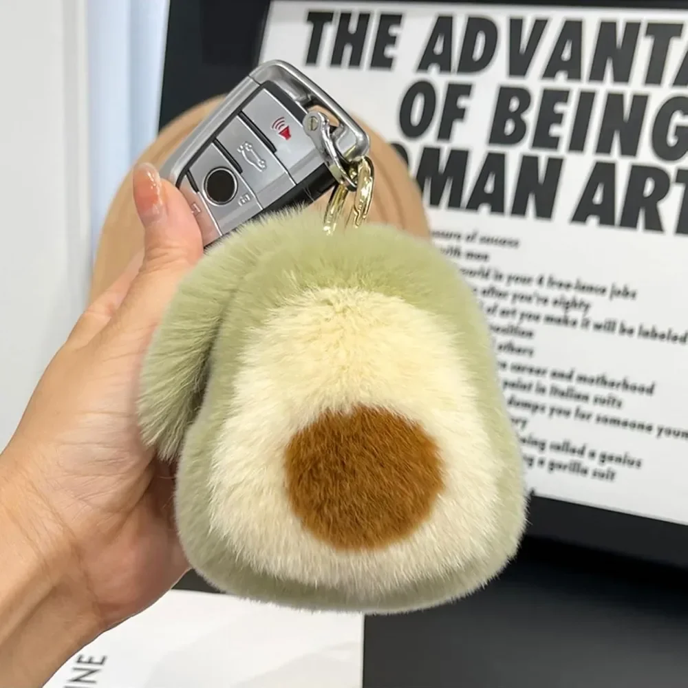 アボカドぬいぐるみフルーツキーホルダー ソフトふわふわ愛らしいキーリング バニー耳 車アクセサリー 女性 女の子 バックパック 財布飾り