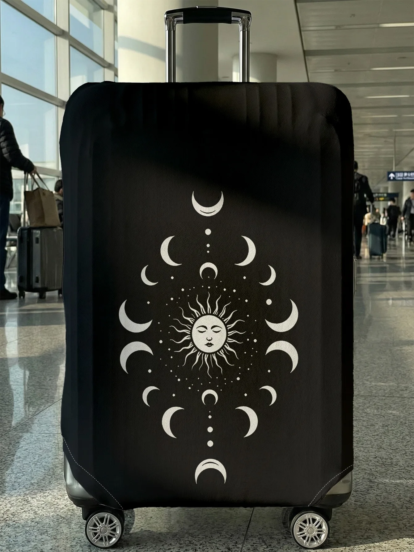 

Black White Sun Moon Phase Print Luggage Cover, Suitable for 18-32 Inch Luggage Cover, Luggage Handle Glove, Travel Accessories