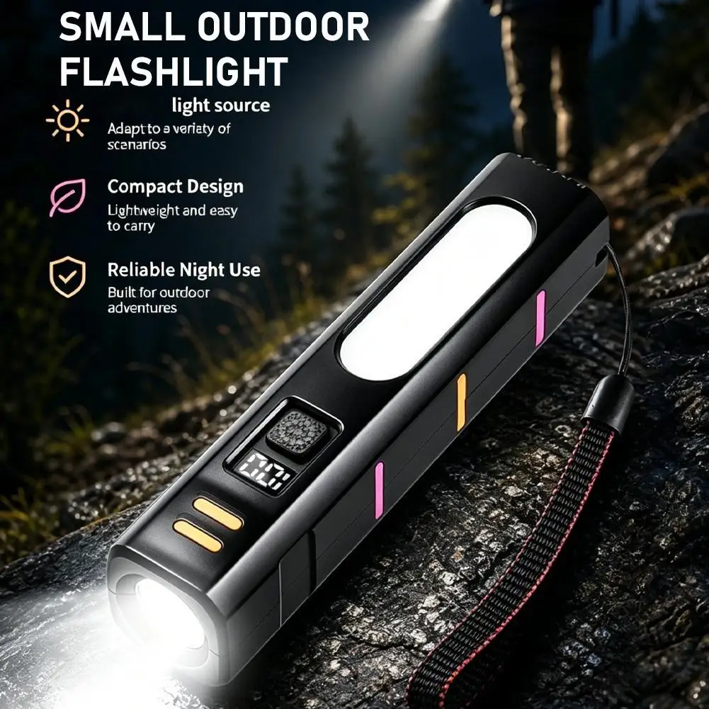 Rechargeable Flashlight With Side Light Red Blue Warning Magnetic Base 3000mAh Digital Display Portable Work Light For Outdoor