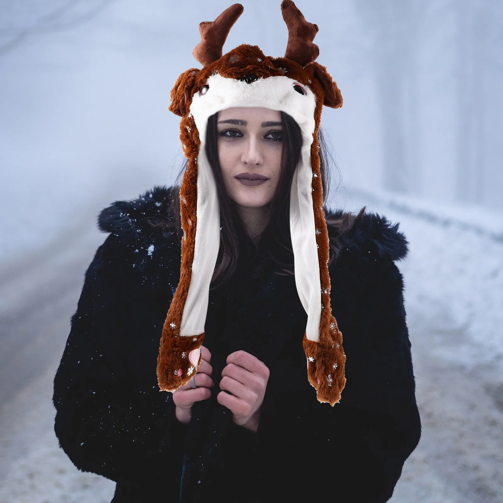 

Deer Head Ear Moving Hat Warm Keeping Cap For Christmas Party Cosplay Festival Gift Xmas Decor Novelty Hat Party Supplies