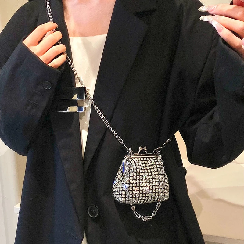 Luxury Diamond Bag For Women 2024 Designer Shiny Rhinestones Evening Clutch Bag Trend Mini Crossbody Phone Bag Clip Shell Purse