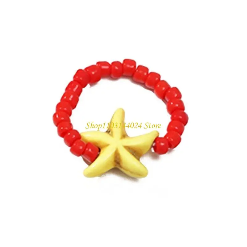 N5KE Colorful Bead Rings Hand-woven String Rings Bead Ring Boho Jewelry