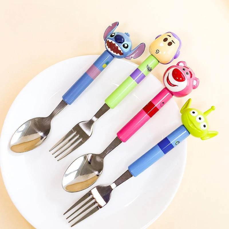 Cartoon Stitch Children's Tableware Spoon Fork Set Card Cute Stainless Steel Primary School Student Dining Fork Dinner Spoon