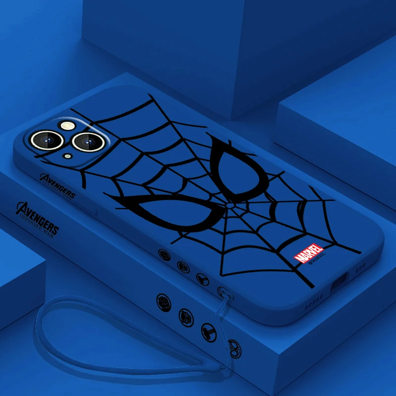 Funda de teléfono Marvel Spider-Man para Apple iPhone, 15, 14, 13, 12, 11 Pro Max Plus, 8, 7, SE, funda líquida con Capa de cuerda izquierda