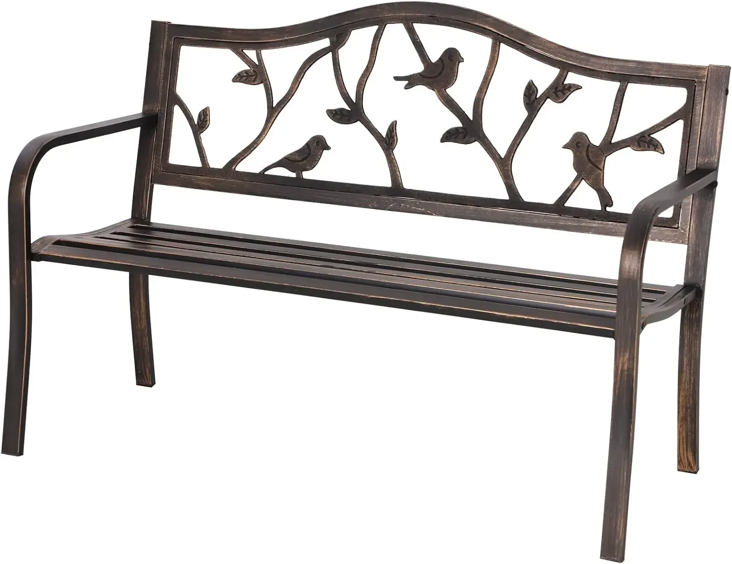 Sophia & William Outdoor, Porch Bench, Garden Bench, Wrought Iron Bench, Outdoor Bench with Backrest and Armrests, Bronze