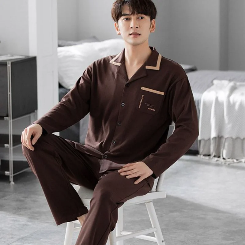 

Man Pajama Set Pure Cotton Large Size Nightgown Men Homewear Leisure Shirt Loose Bath Robe Autumn Sweatshirt New Business Attire