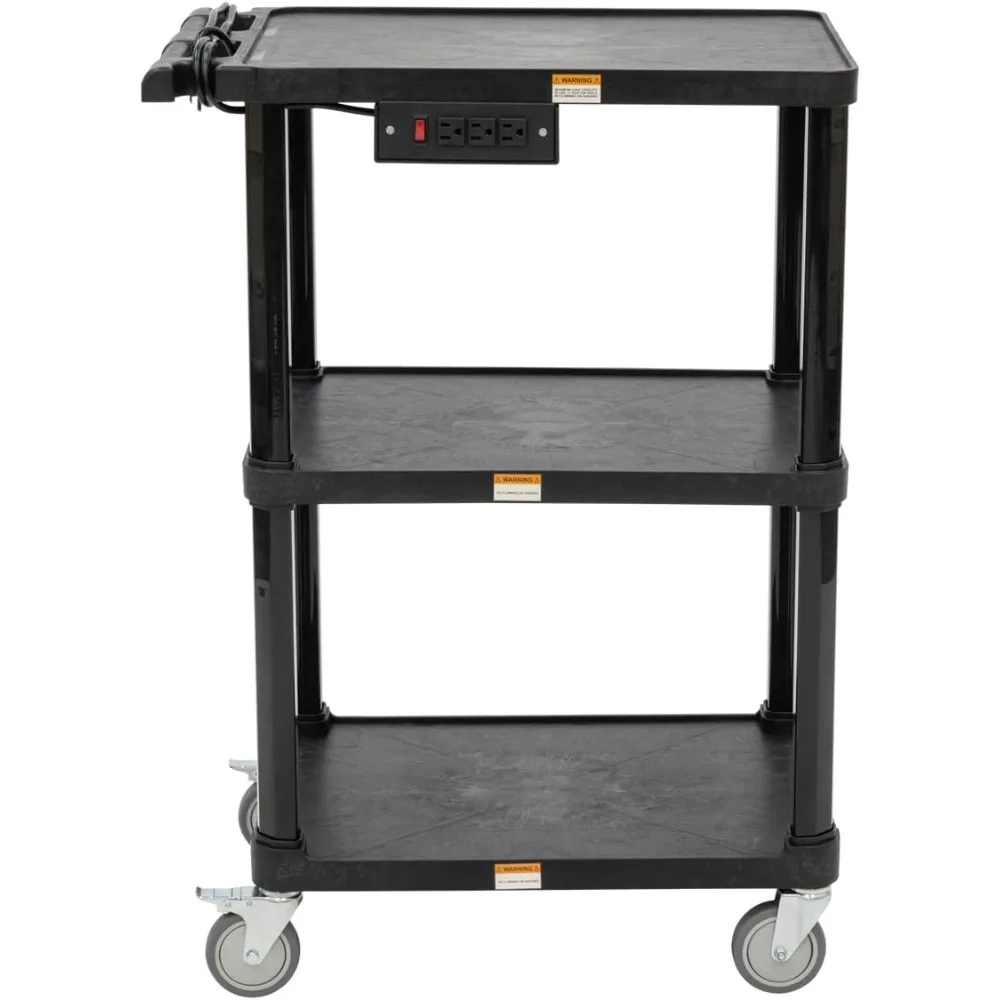 

Мобильная тележка с 3 полками, 3 розетками и шнуром 8 футов, прочная сервировочная тележка для офисов и склада с 3 полками