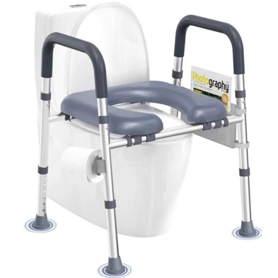 

Raised Toilet Seat for Seniors with Handles and Padded Seat Adjustable Height and Width 400lb Ccity Durable Plastic Beige FSA/H