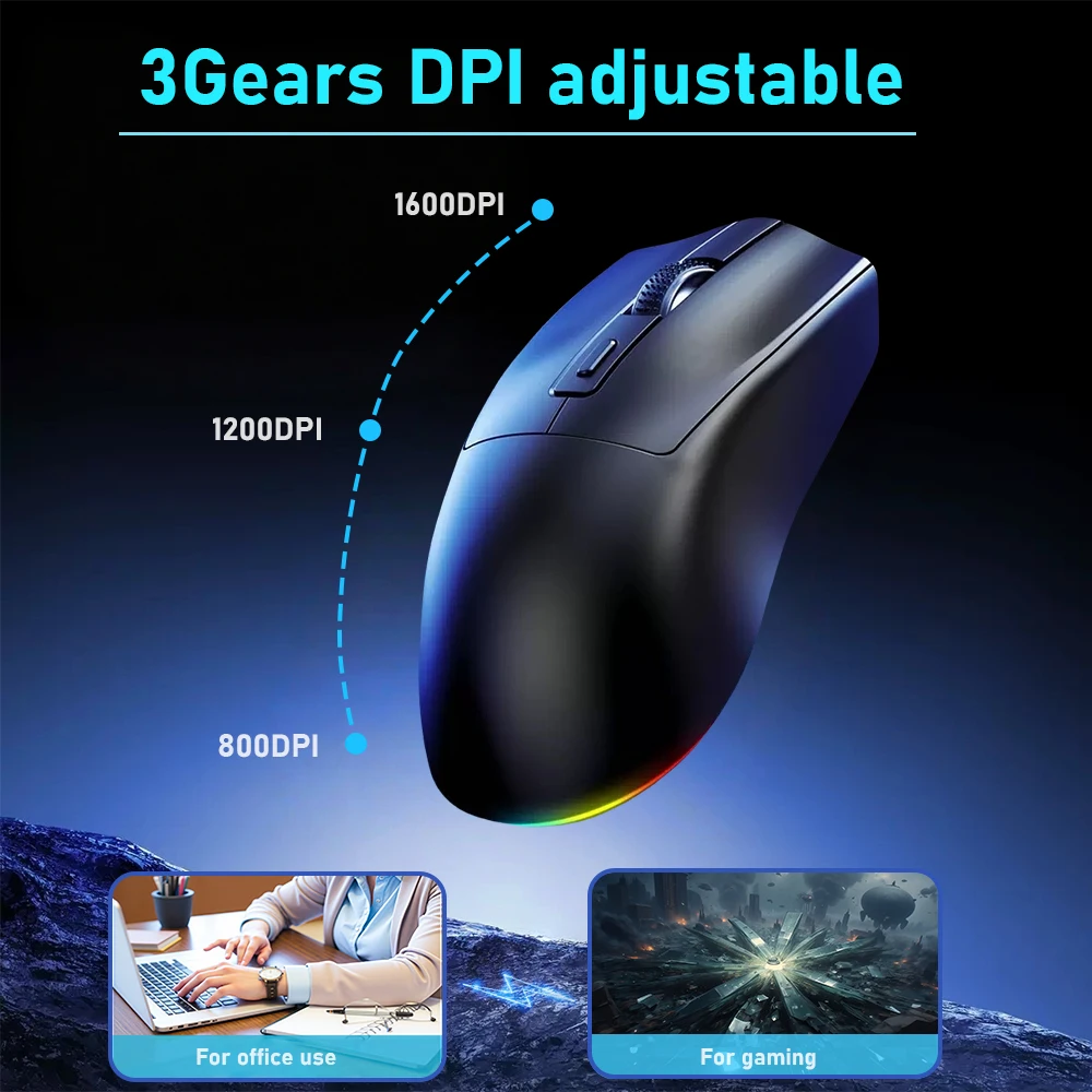 Bluetooth mouse 2.4G dual-mode wireless connection, rechargeable magnetic base, LED backlight, suitable for laptop office mouse