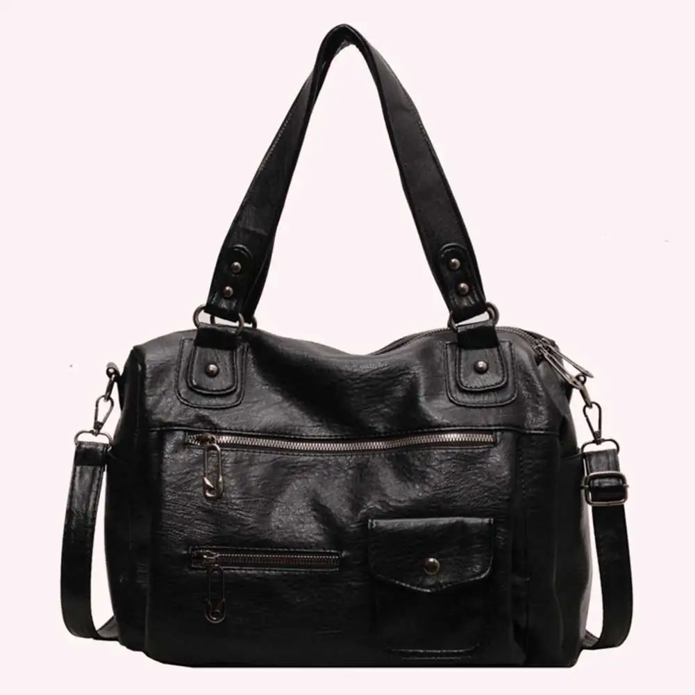 Women Casual Satchel Bag Solid Color PU Leather Stylish Tote Handbag Large Capacity Multi Pocket Tote Bag Shopping Bag