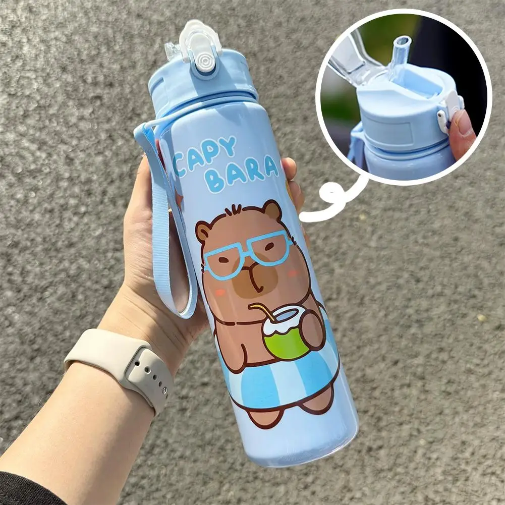 750ml Cute Water Bottle Large Capacity Sports Water Bottle with Straw & Handle Kawaii Water Cup for Outdoor Activi J4C6