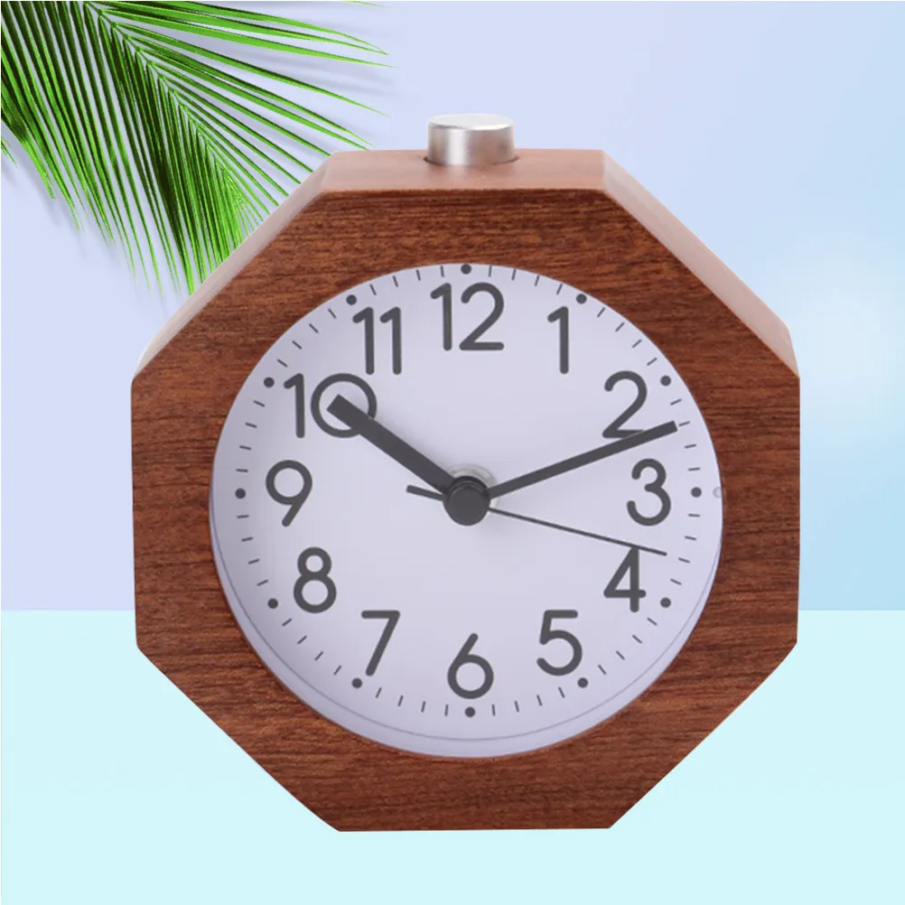 Polygon Wooden Alarm Clock Beech Material Silent Movement Luminous Night Light Snooze Function Office Bedroom Gift Portable
