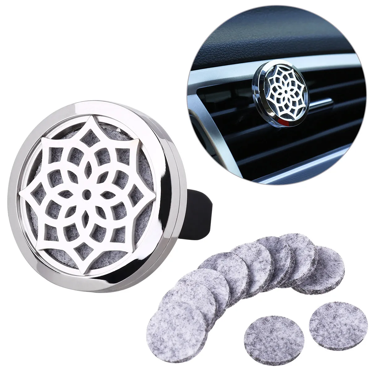 10 Washable Pads Aromatherapy Car Oil Diffuser Clip 316L Stainless Steel Sunflower Shaped Essential Oil Diffuser for Room Car