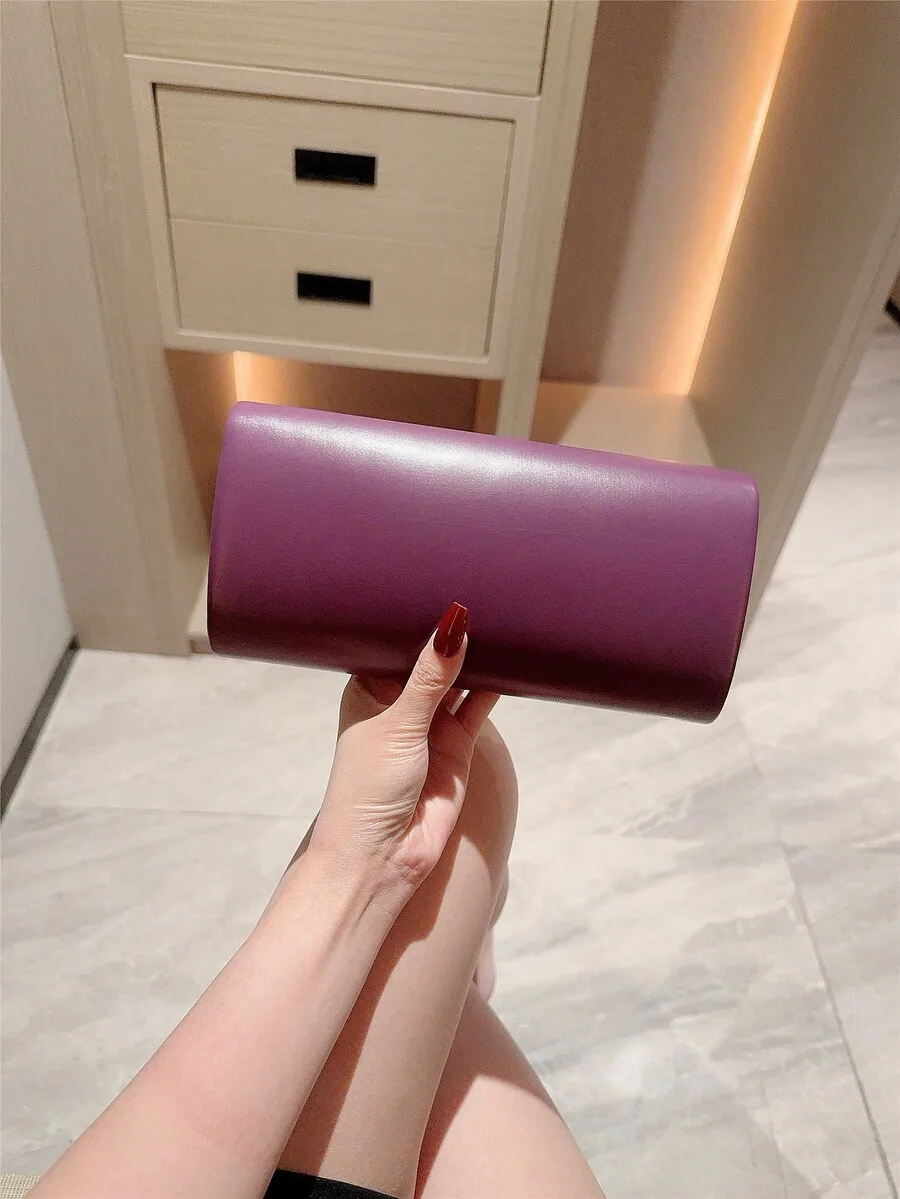 

Purple Shiny Metallic Mini Clutch With Sleek Bar Accent For Evening Gala Wedding Party Event
