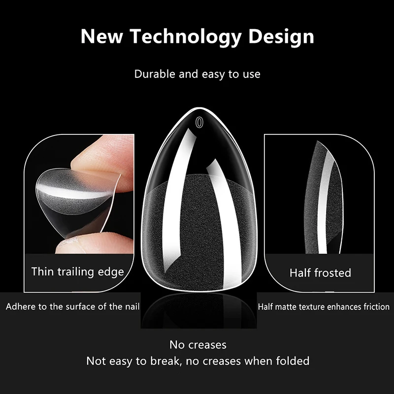 เล็บปลอมหรูหราแบบเจลนิ่ม ปลายเล็บแบบกึ่งด้าน ทรงอัลมอนด์ ทรงฝรั่งเศส ทรงโลงศพ ปิดเต็มเล็บ ต่อเล็บปลอม