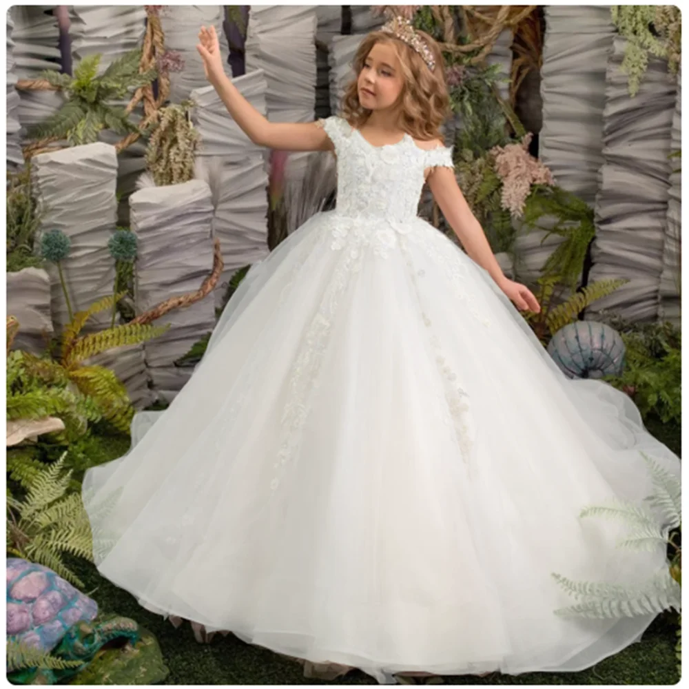 

Flower Girl Dress Light Pink 3D Applique Wedding Birthday Christmas Party Gown First Communion Dress Custom Made