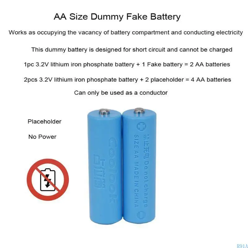 R91A Fake Battery for Case for Shell Placeholder Dummy Cells for Lithium Iron Phosphate Battery AA Size 14500 Conductor