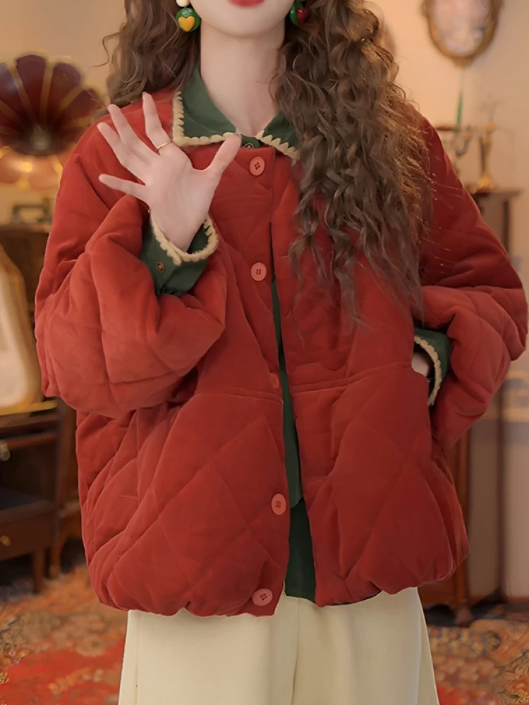 

Утепленная хлопковая куртка женская короткая повседневная свободного кроя зимняя с пуговицами в корейском стиле модная базовая модель