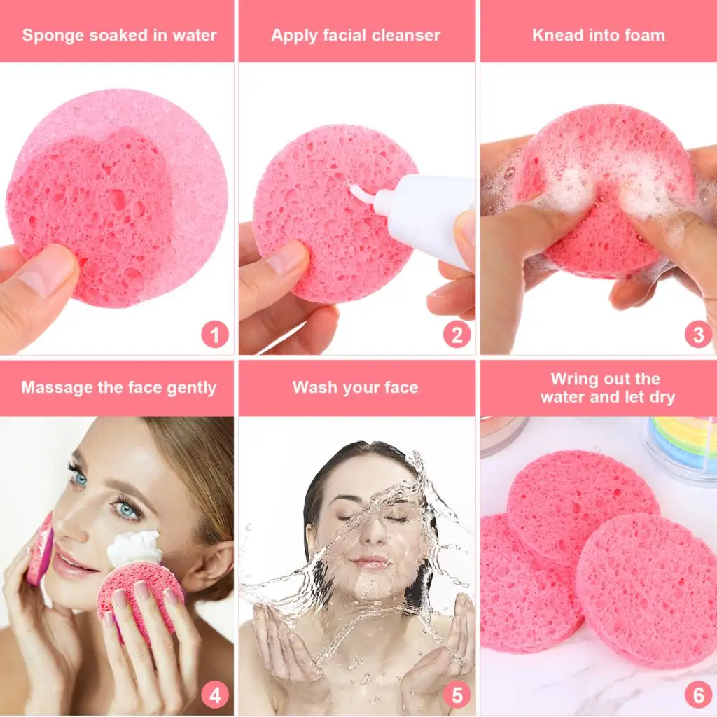 100pcs Natural Wood Pulp Sponge Cellulose Compress Cosmetic Puff Facial Washing Sponge Face Care Cleansing Makeup Remover Tools