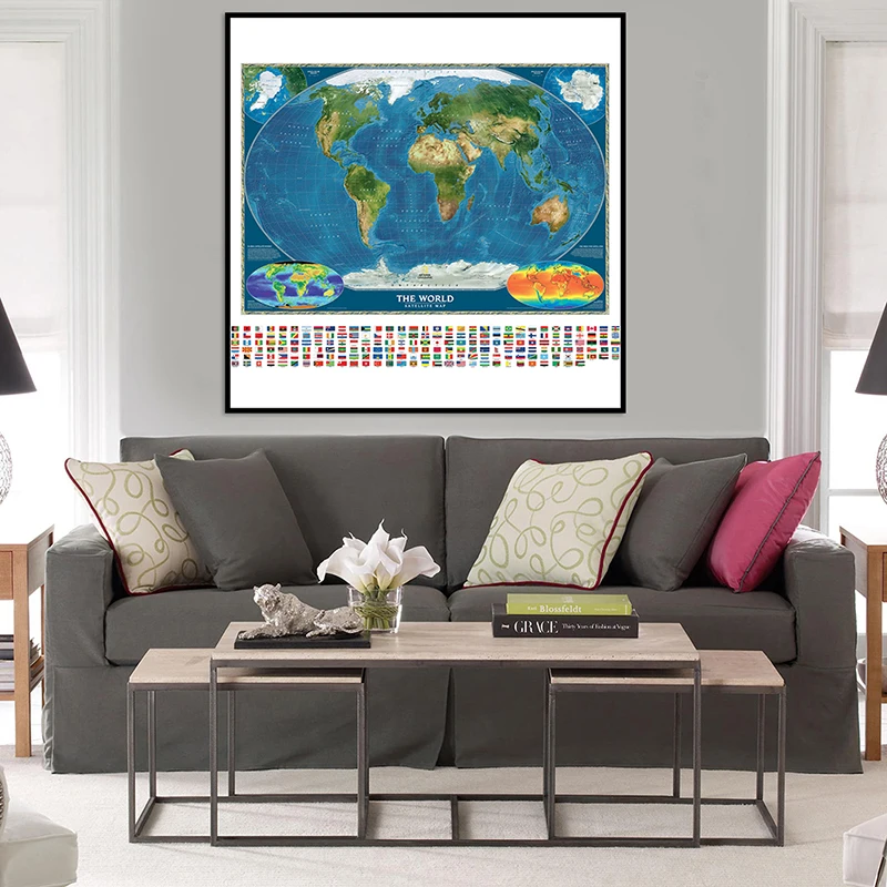 Toile Non tissée de peinture de carte du monde, 60x60cm, affiche et imprimés Non encadrés, images décoratives, décoration de la maison du salon