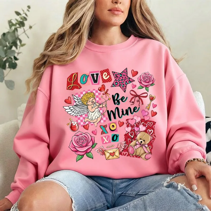 الرجعية عيد الحب الكولاج البلوز متقلب Coquette عيد الحب هودي Preppy الأزهار ليوبارد يكون بلدي الأزياء هوديي الشتاء النساء #4