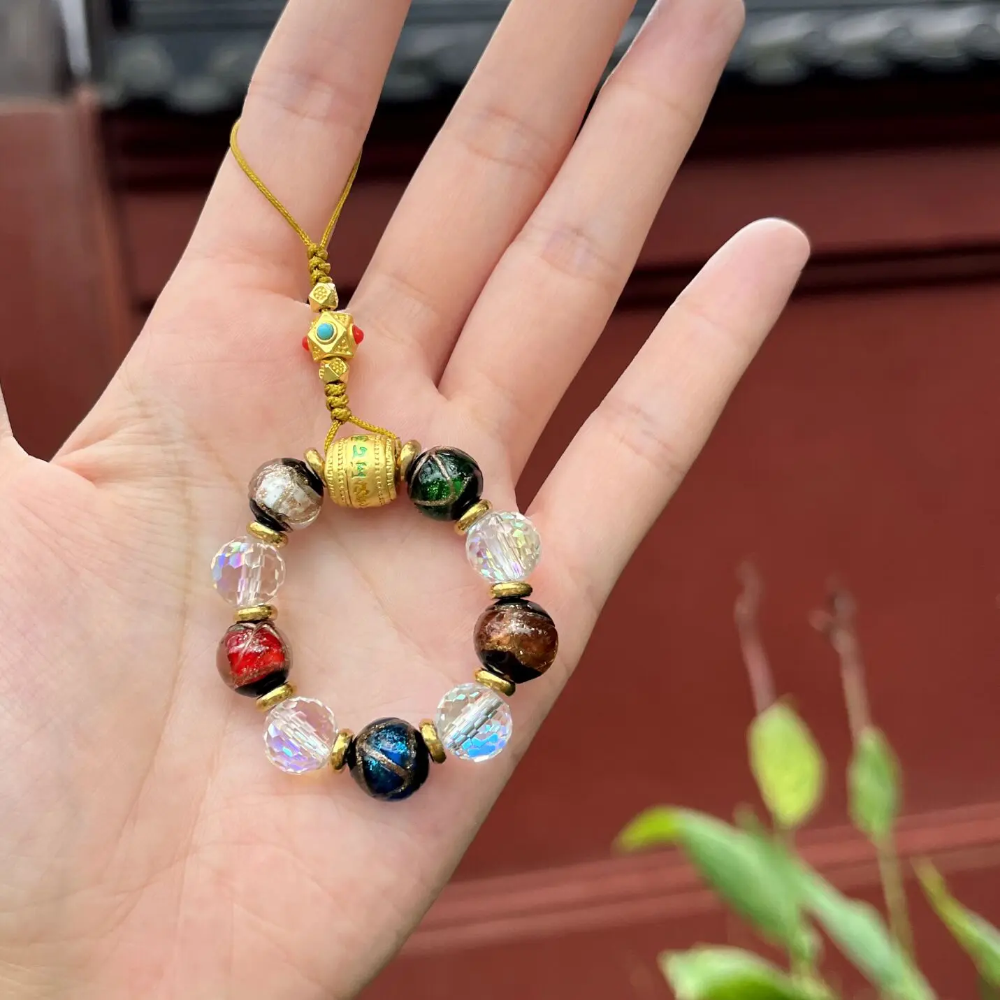 Duobao Five Color Glass Bead Pendant Mobile Phone Rope Hand Twisted Bag Item Women's Jewelry Blessings Mobile Phone Chain