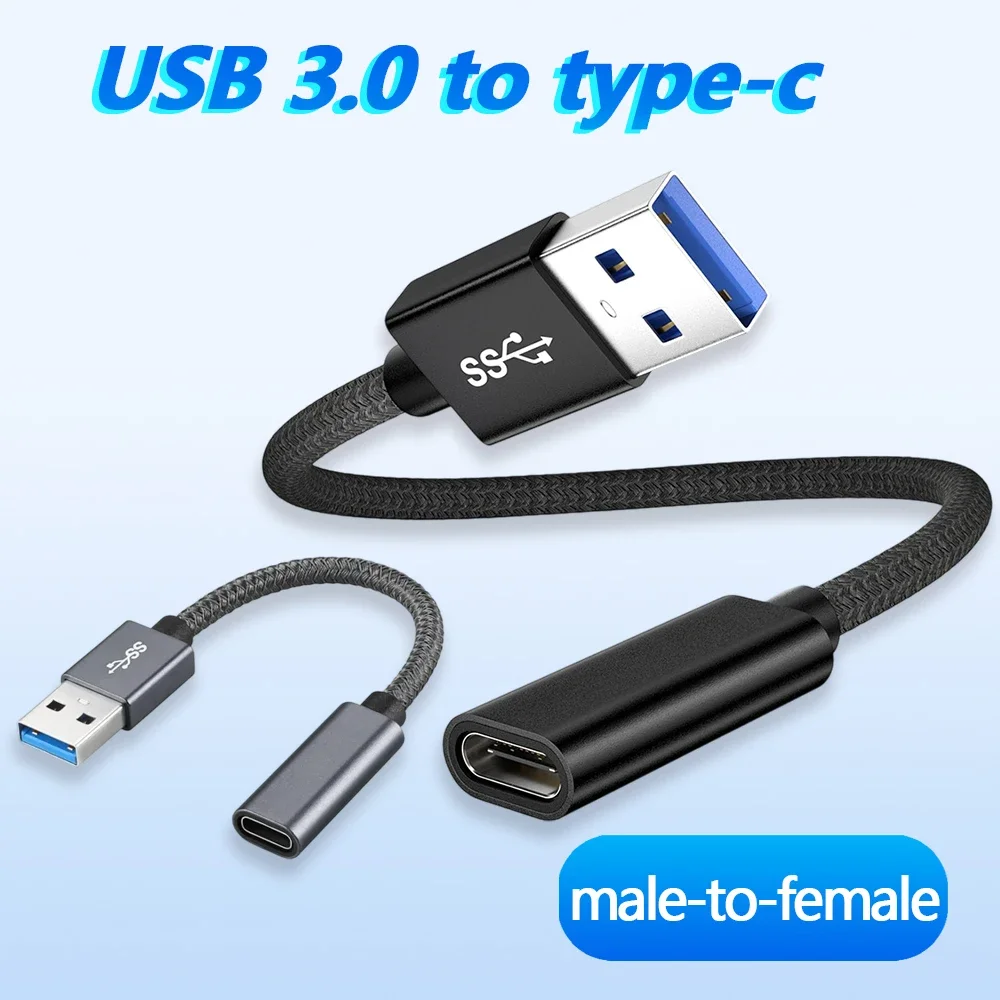 USB C Female To USB 3.1 Male Adapter Date Cable Extension Type C Female To USB A Male Adapter Up To 10Gbps Black Gray Braided