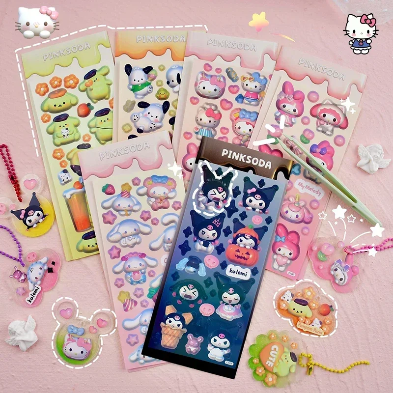 Random 1Pcs Sanrio DIY Cartoon Hello Kitty Melody Kuromi Design Kawaii Kpop Cardholder Journaling Deco