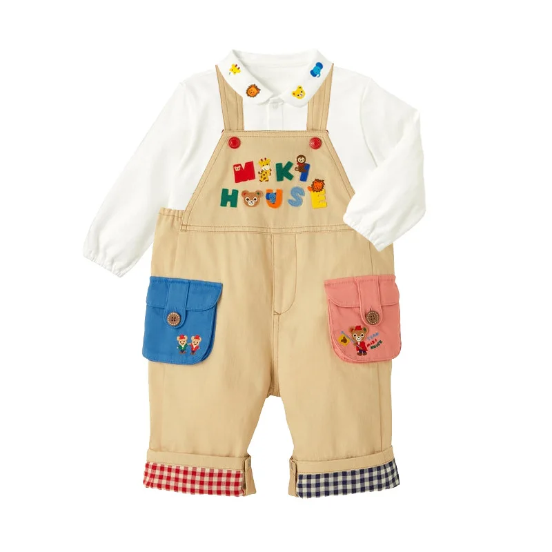 Children\'s Casual Overalls Cartoon Bear Letters Embroidered Jeans Pants Suspenders Trousers Japan Kids Clothes Boys Pantalones