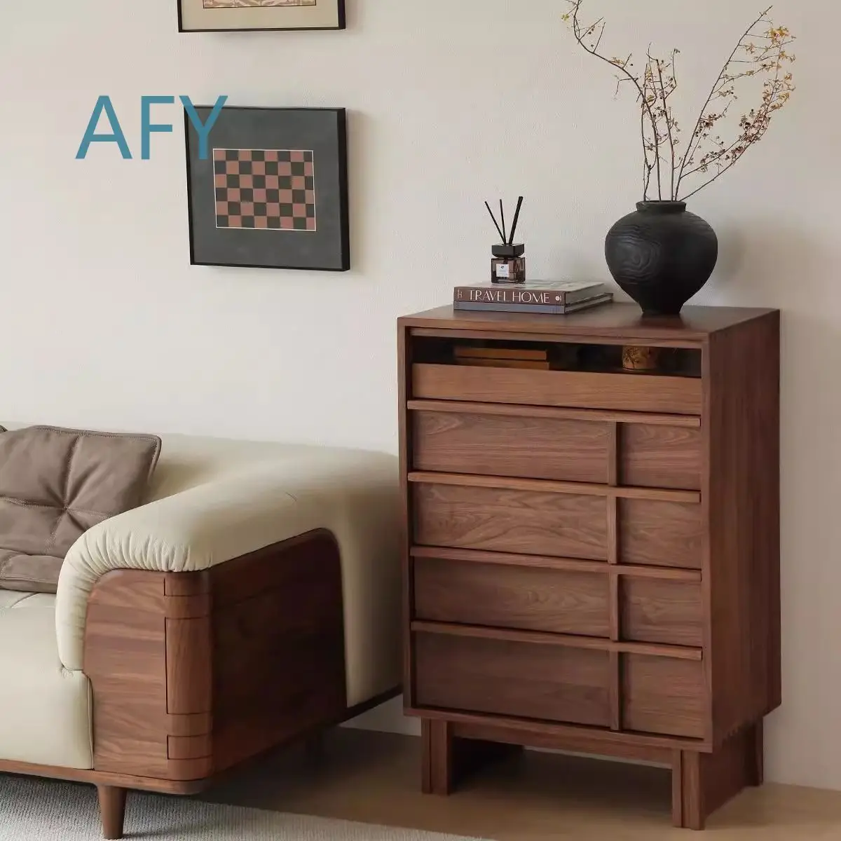 Black Walnut Solid Wood Living Room Storage Cabinet for Bedroom Bed Organizer Locker Furniture for Home Office